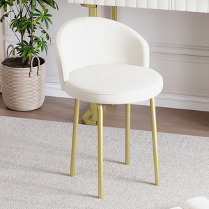 Modern Velvet Upholstered <b>Vanity</b> Desk LED <b>Lighted</b> Mirror Chair Padded Chair Dressing Table Left/Right Adjustable Storage Beige - Product Image 4