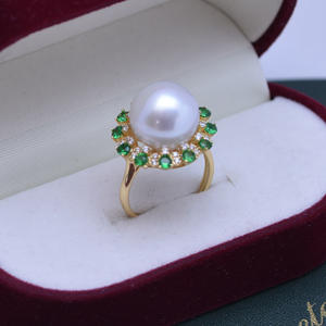 Anillo de Perlas Grandes Redondas Blancas de Agua Dulce de 12-13 mm, Oro S925, con Ligera Imperfección, Juego Completo con Anillo Ajustable - Product Image 1