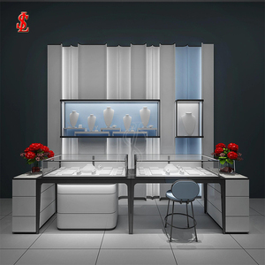 Table de présentation de bijoux en or incurvée haut de gamme, <span class=keywords><strong>vitrine</strong></span> de boutique moderne en verre rond de luxe pour magasin de bijoux - Product Image 5