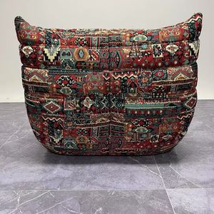 Divano Togo Bohémien in Ciniglia con Motivo Etnico Colorato, Divano da Terra Boho, Replica Togo Ondulata, Poltrona Relax 1 Posto - Product Image 5