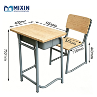 Ensemble table et chaise d'étude pour école, mobilier de classe, fournisseurs de meubles en contreplaqué, ensemble table et chaise individuels pour élèves du primaire/secondaire