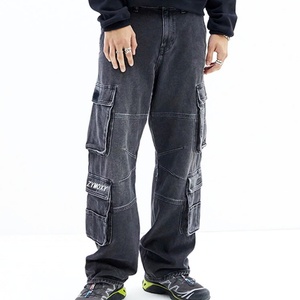 Pantalones Cargo Vaqueros Anchos de Mezclilla Pesada con Múltiples Bolsillos y Lavado Ácido para Hombre - Estilo Jogger Personalizado de Fábrica - Product Image 2