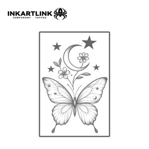 Autocollant de <span class=keywords><strong>tatouage</strong></span> semi-permanent personnalisé Papillon Lune Étoiles Florales Esthétique Herbes 15 Jours Art Corporel Bras Jambe <span class=keywords><strong>Femme</strong></span> Vente en Gros - Product Image 4
