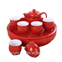 8 חתיכות אדום קרמיקה תה סט, קומקום והוכפל קיר ספלי תה עם גדול קרמיקה תה מגש