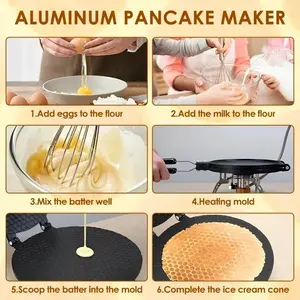 Máquina para Hacer Conos de Waffle de Aluminio al por Mayor, Sartén Multiusos para Panqueques y Rollos, Antiadherente de Doble Cara con Mango de Baquelita - Product Image 2