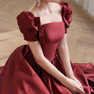 Robe de mariée élégante de style français <span class=keywords><strong>en</strong></span> cachemire rouge avec volants, longueur au sol, petite mariée, princesse <span class=keywords><strong>en</strong></span> fuite, fiançailles, cérémonie haut de gamme pour adultes - Product Image 3