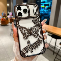 Coques de téléphone ajourées en strass pour iPhone 17 Pro Max 14 15 Plus 16 Pro 13 12, avec papillon scintillant et dissipation thermique, coque arrière