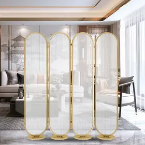 Modern House Movable Folding Changhong Glass Metal Screen Partition Gold Room Divider