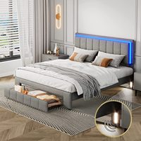 Morden lit à plateforme RGBW LED lumières tête de lit lit king size queen lit superposé rembourré cadre meubles de chambre à coucher avec rangement