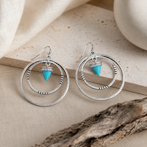Orecchini Pendenti Vintage a Cerchio Grande con Turchese, Orecchini a Gancio per Donna - Product Image 3