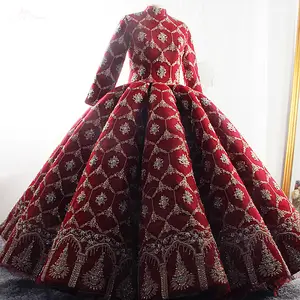 Yiaibridal-vestido de boda musulmán de manga larga con cuello alto para mujer, vestido de fiesta rojo y paquistaní, de lujo, RSW1542