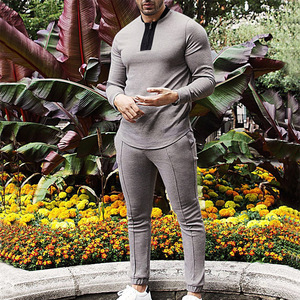 Conjunto de Dos Piezas de Punto Waffle para Hombre, Manga Larga, Cierre de Cremallera, Traje Deportivo Informal, Color Caqui, 100% Fibra de Poliéster - Product Image 6