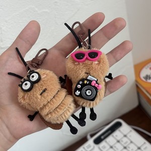 Cute Plush Cockroach Keychain Faux Fur Soft Toy 3D Shape For Teens <b>Backpack</b> Accessory Gift - Product Image 3
