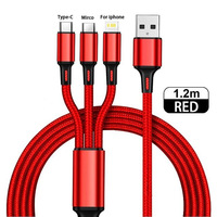 Kabel pengisi daya cepat, kabel Data 3in1 1.2M USB untuk IPhone, kabel pengisi daya cepat, kabel pengisi daya ponsel Android