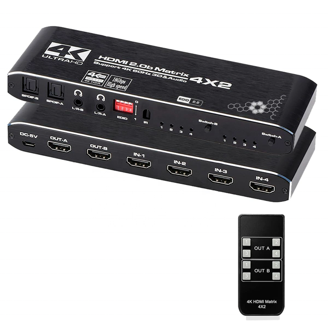 SYONG 4x2 for HDMI Matrix Video Switch Supports 4K 30HZ 7.1/ByPass L/R S/PDIF Audio HDCP with EDID Emulators