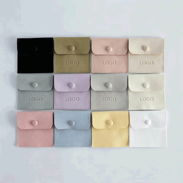 Luxury Debossed Microfiber Jewelry Pouch with Snap Button Morandi Color Soft Suede Jewelry Gift Pouch Elegant Packaging Bag