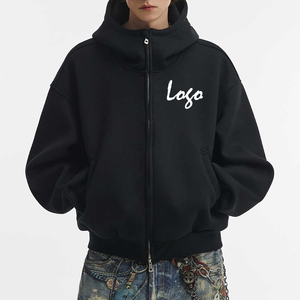 Heavyweight Cardigan Boxy Men's Hoodie Sweatshirt Puff Technique Winter Streetwear Cotton Short Style <b>Zip</b> <b>up</b> Hoodie <b>Jacket</b> - Product Image 1