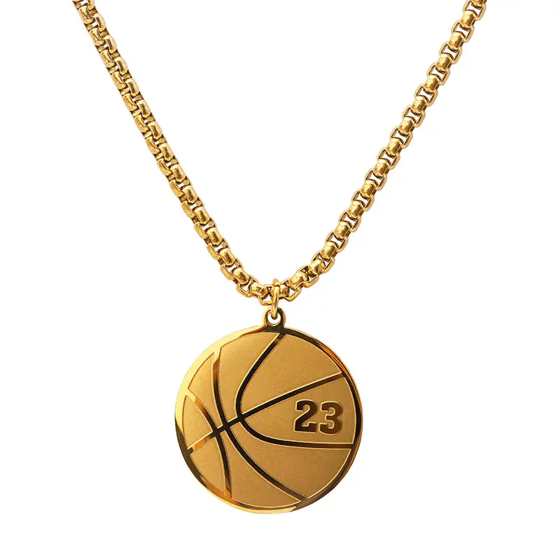 Custom Basketball star Number 18K Gold Plated Stainless Steel Charm Basketball Sports Pendant Necklace for 23 24 30Number