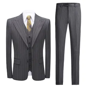 Wholesale of high-quality suit sets for men Slim fit business wedding suit man Casual striped suit three piece set