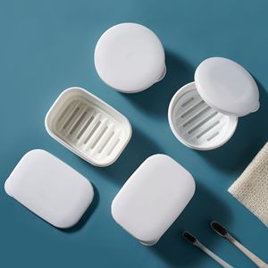 Portable Travel Soap Dish With Lid Rectangular Drainable Mini Soap Holder For Bath And Travel White PP Material Minimalist - Product Image 1