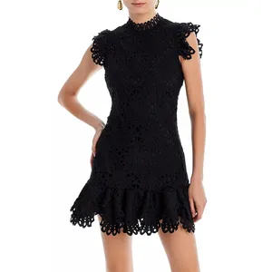 Immergrünes Produkt Zurück Reiß verschluss Verschluss kleid Ärmelloses gefüttertes Kleid Attraktive Mock Neck Lace Shift Kleider für Frauen