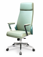 Chaise de bureau de direction moderne à dossier haut, ergonomique, en cuir PU, pivotante, avec base en aluminium et accoudoirs rembourrés réglables