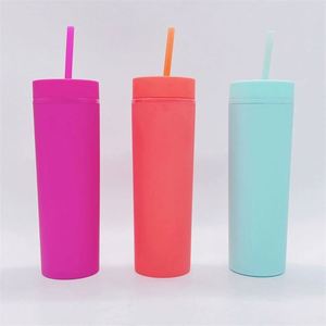 Custom Logo Double Wall Party <b>Plastic</b> <b>Cup</b> <b>Reusable</b> Matte Pastel Colored 16Oz Acrylic Tumbler With Lid and Straw - Product Image 3