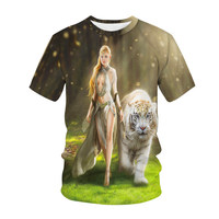T-shirt d'été pour homme Haochen, motif Tigre aux yeux bleus 3D, marque tendance, séchage rapide, respirant, coupe ample, grande taille, en soie glacée 100% polyester