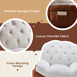 Sillón Individual Contemporáneo de Bouclé, Sofá de Ocio con Bloques de Color y Bolsillo de Almacenamiento, Empacado al Vacío - Product Image 4