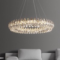 D23.6in italien de luxe K9 grand lustre en cristal salon salle à manger chambre goutte de pluie Design suspension lampe ronde décoration lumière LED