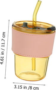 Verre à eau vintage en verre ambré en forme de dôme avec couvercle et paille, tasse épaisse pour thé et café, idéal pour la restauration - Product Image 2