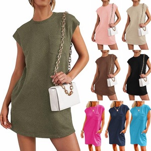 Fashion Jacquard <b>Print</b> Round Neck Pocket Short Sleeve Women's Loose Dresses - Product Image 1