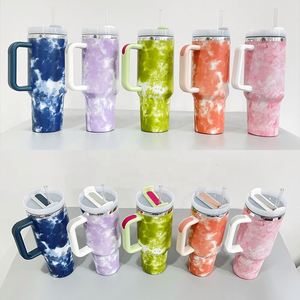 Beer Mug Water <b>Bottle</b> Tie Dye Mugs With Handle and Straw H2.0 Purple Tie-Dye 40Oz Tumbler - Product Image 2