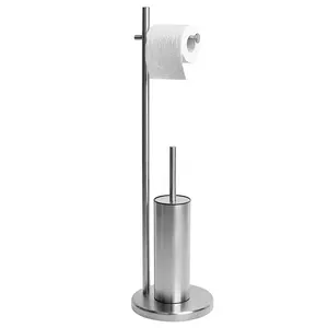 Stainless Steel Toilet Brush Holder Free Standing Floor Stand Toilet Brush And Paper Holder Set