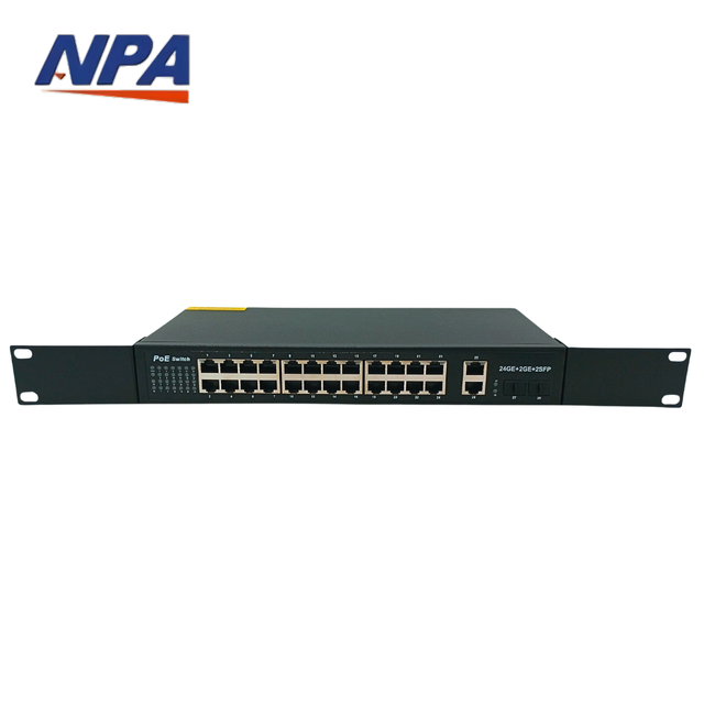 Gigabit 24 Port POE 24GE + 2 for Uplink +2 SFP Unmanaged Ethernet Switch 48V with 10/100/1000Mbps Stackable 52G Capacity