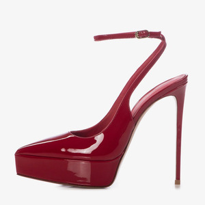 Sandales à plateforme épaisse en cuir verni pour femme, grande taille 45, coupe large, talons hauts fins, avec lanières de cheville, chaussures d'été à talon découpé - Product Image 1