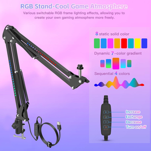 ขาตั้งแขนสโคนแบบปรับระดับพร้อมไมโครโฟน LED RGB พร้อมระบบควบคุมผ่าน USB สำหรับการถ่ายทอดสดพอดแคสต์และเล่นเกม - Product Image 2