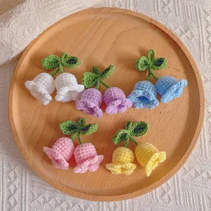 Knitted Wool Lily of the Vally Eternal Flower Pendant Finished Crochet Flowers for Bag Sweater Hair Clip Keychain Accessories
