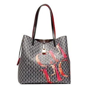 Bolso de Hombro Tipo Tote <span class=keywords><strong>CHHC</strong></span> para Mujer con Elegante Estampado de Letras, de Gran Capacidad y Cierre Abierto, Forro de Poliéster, Estilo Clásico de Moda - Product Image 5