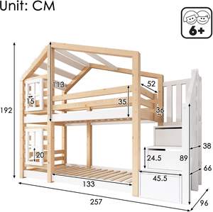 Кровать в стиле натурального дерева и белая детская каюта двуспальная двухъярусная кровать с выдвижным ящиком, сертификат EN474 - Product Image 3