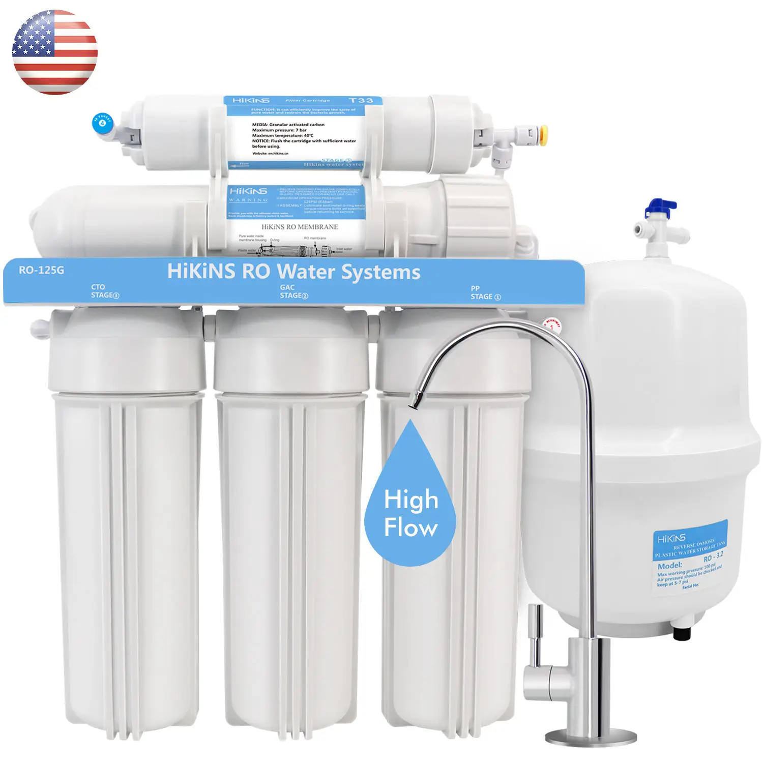 Purificador de água potável doméstico RO comercial de 5 estágios, sistema de filtro de água doméstico para casa inteira, sistema de osmose do subsorvador