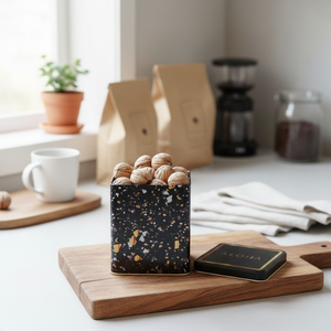 1.8L Slip Lid Terrazzo Black Square Tin <b>Box</b> 120x120x137mm Recyclable for Biscuit Coffee Candy Food and Beverage <b>Packing</b> - Product Image 3