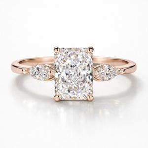 Bague en diamant de laboratoire taille Radiant, trois pierres, or massif 10K 14K 18K, certifiée IGI CVD HPHT, pour cadeau de fiançailles - Product Image 3