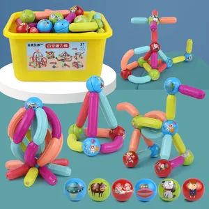 Grosir magnet anak laki-laki-Mainan Stik Magnetik DIY, Mainan Susun Magnet Ajaib untuk Anak-anak, Set Bola dan 36 Buah Kotak Penyimpanan