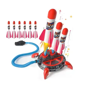 Lanceur de roquettes jouet 3 en 1 pour enfants, lanceur de tir de roquettes en mousse de plus de 100 pieds; support de lancement robuste réglable avec piétinement
