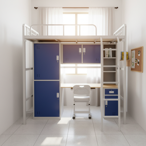 Многофункциональная двухъярусная кровать для общежития с рабочим столом под кроватью и шкафом для хранения, компактная, с прочным стальным каркасом - Product Image 6