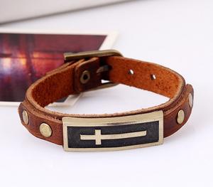 Bijoux pour hommes Bracelet large en cuir noir Bracelet Croix Hibou Jésus <span class=keywords><strong>Ancre</strong></span> Rose Bracelet - Product Image 1