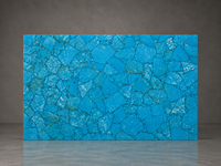 Dalles polies en pierre semi-précieuse turquoise, découpées sur mesure, pour panneaux muraux rétroéclairés, comptoirs, bureaux d'accueil et incrustations décoratives