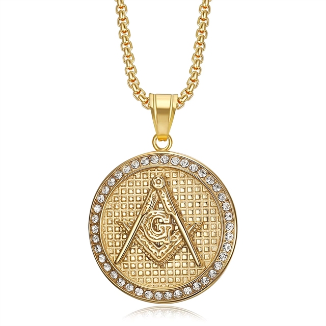 Hop CZ Zircon Freemason Masonic Masonic Waterproof Tarnish Free Stainless Steel Fashion Jewelry Pendant Necklaces Men Male