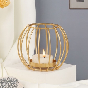 Modern Gold <b>Metal</b> <b>Lantern</b> Candle Holder Decorative Tealight Stand Geometric Cage Design Tabletop Candle Holder for Living Room - Product Image 1